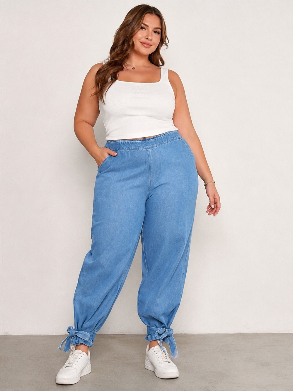🟢 5 for $25 🟢 NWT STYLEWE Plus size Light Blue Denim Joggers with Ankle Ties